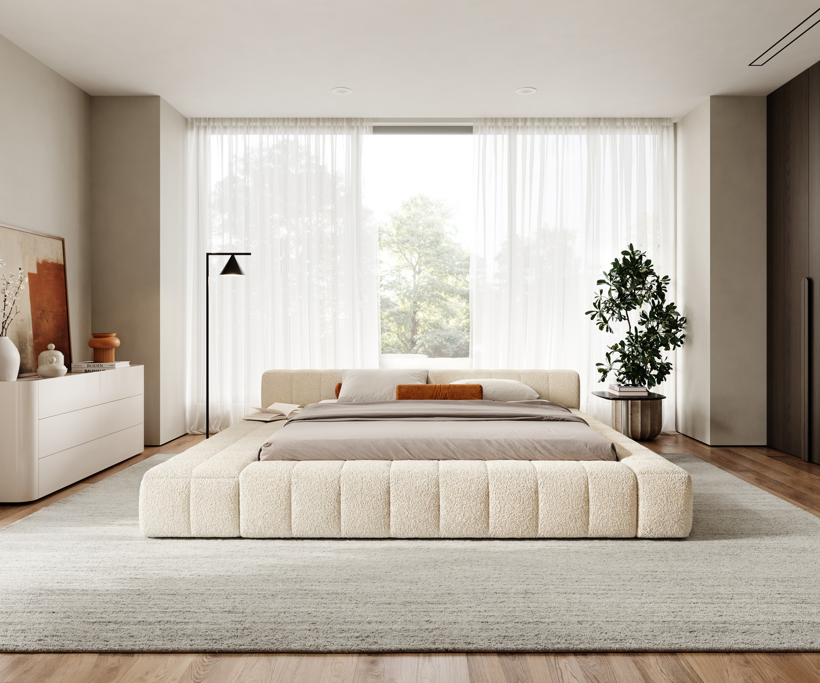 Kárpitozott ágy Espazio 180x200 cm teddy szövet bézs - Image 6