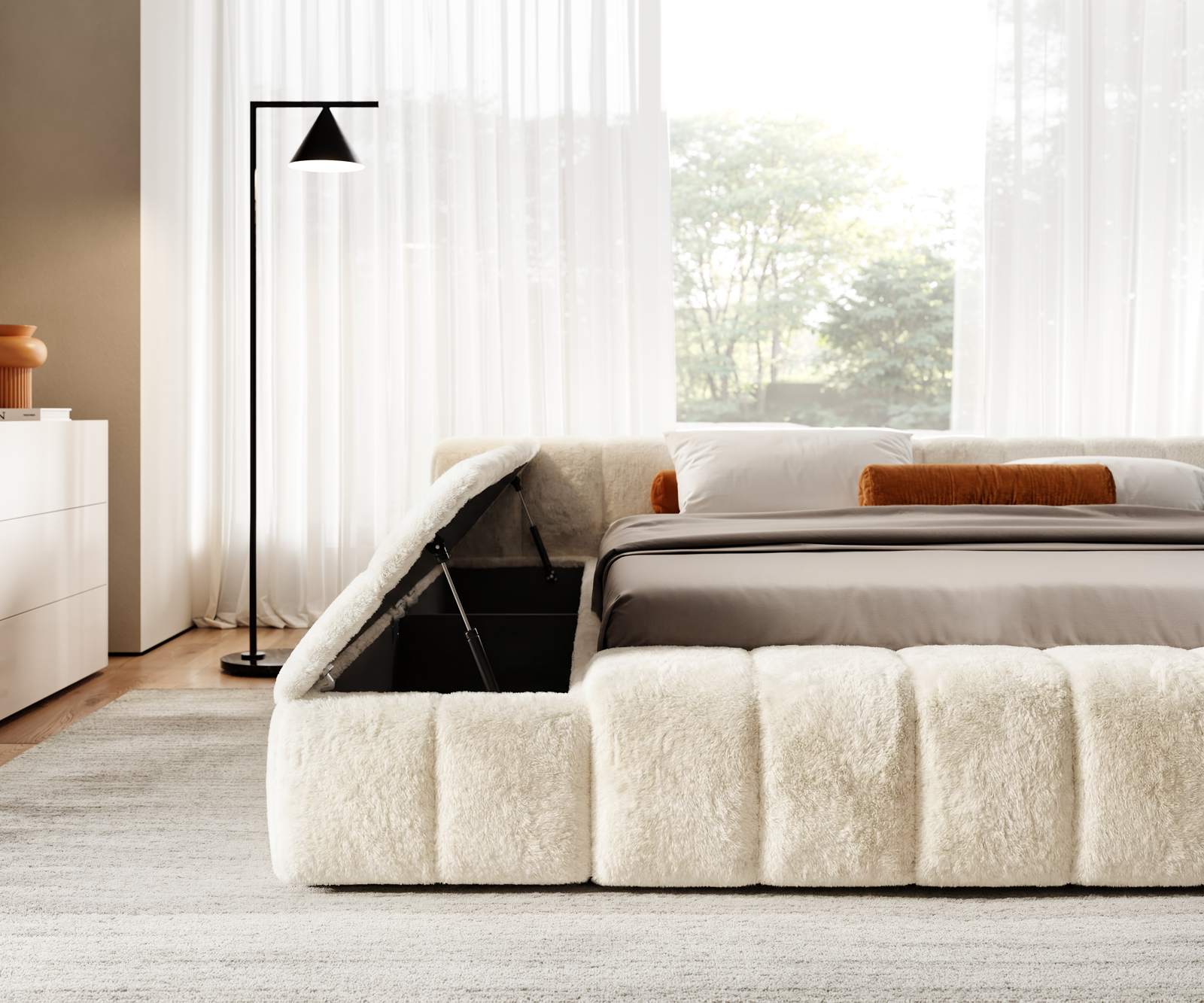 Kárpitozott ágy Espazio 180x200 cm plüss krémfehér - Image 5