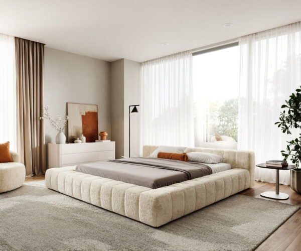 Kárpitozott ágy Espazio 180x200 cm plüss krémfehér