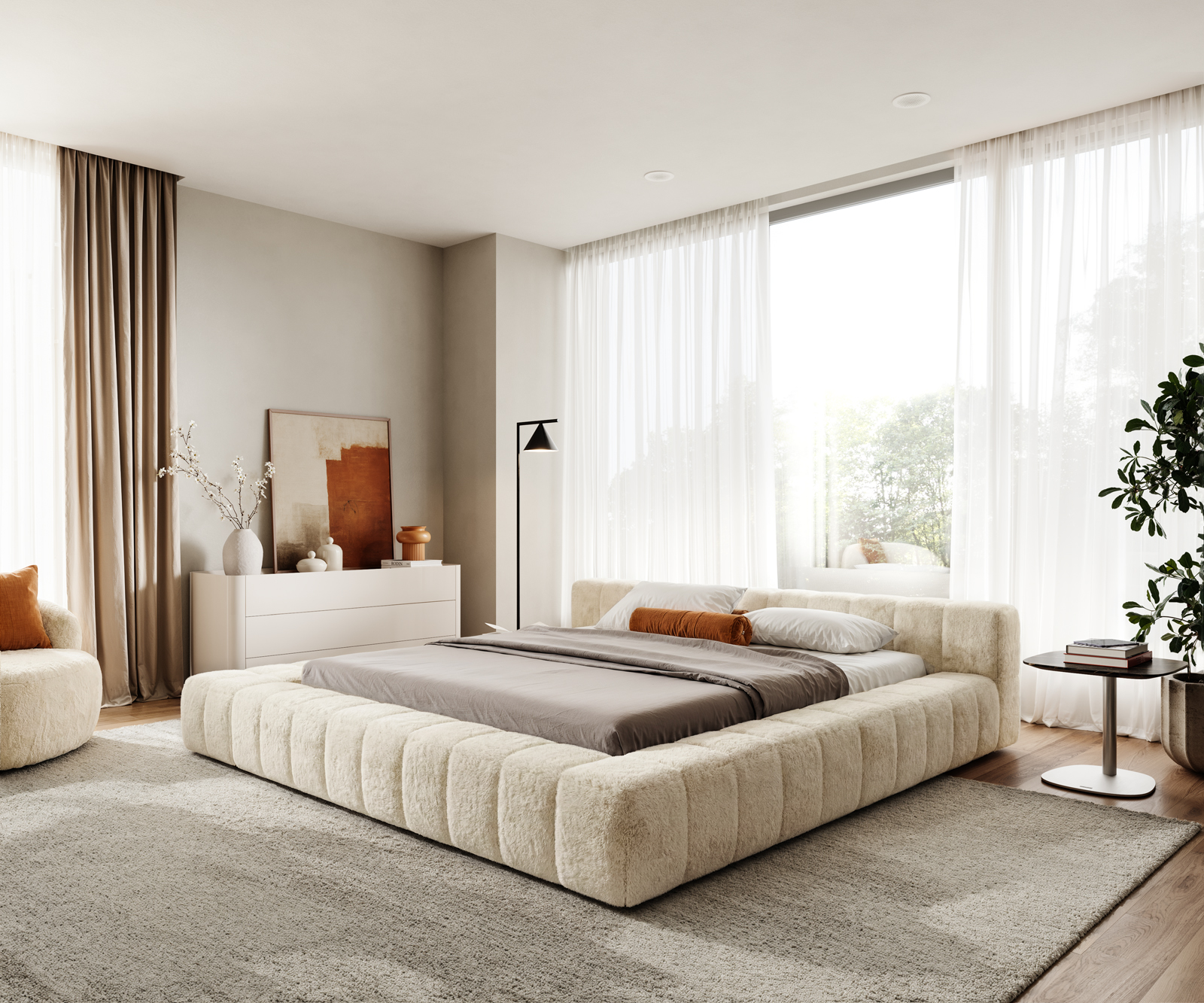 Kárpitozott ágy Espazio 180x200 cm plüss krémfehér