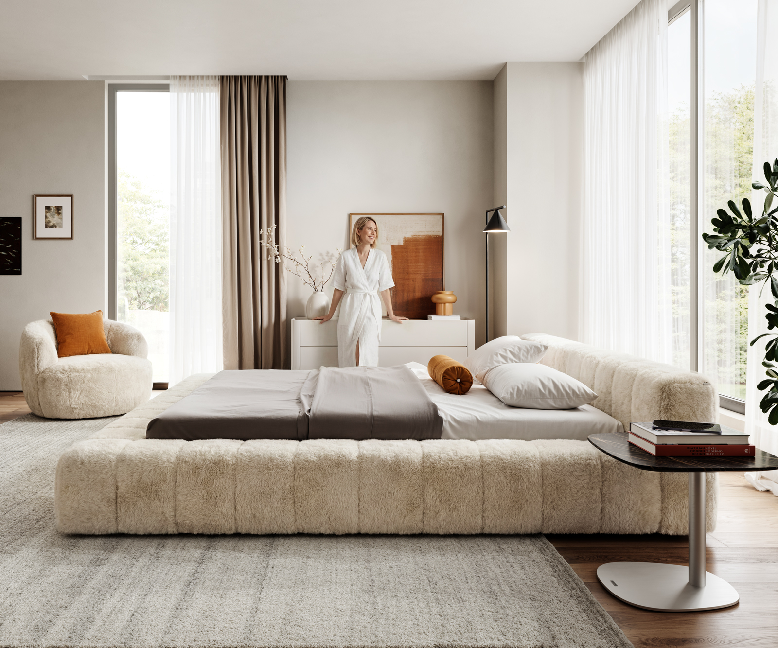 Kárpitozott ágy Espazio 180x200 cm plüss krémfehér - Image 4