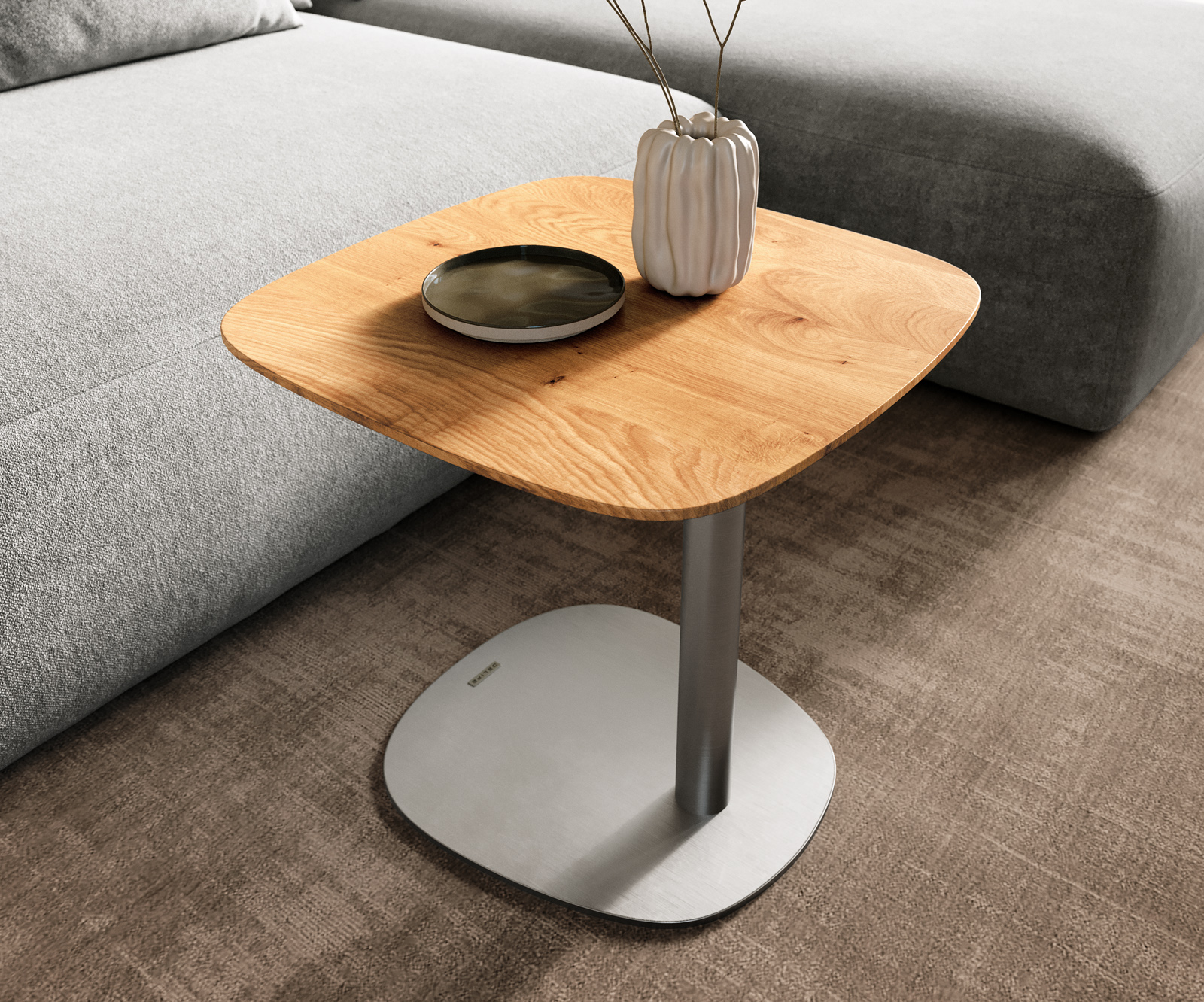 Dohányzóasztal Edge hajóformájú 50x50 cm tölgy természetes svájci él Eleny rozsdamentes acél szálcsiszolt - Image 6