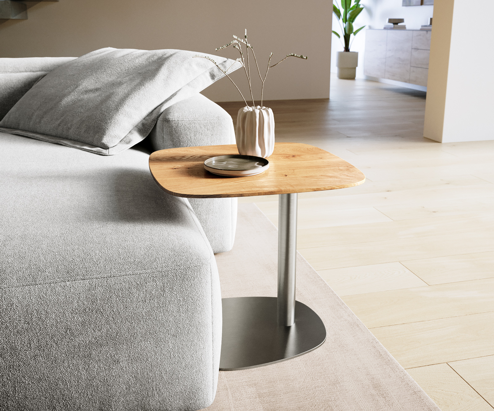 Dohányzóasztal Edge hajóformájú 50x50 cm tölgy természetes svájci él Eleny rozsdamentes acél szálcsiszolt - Image 2