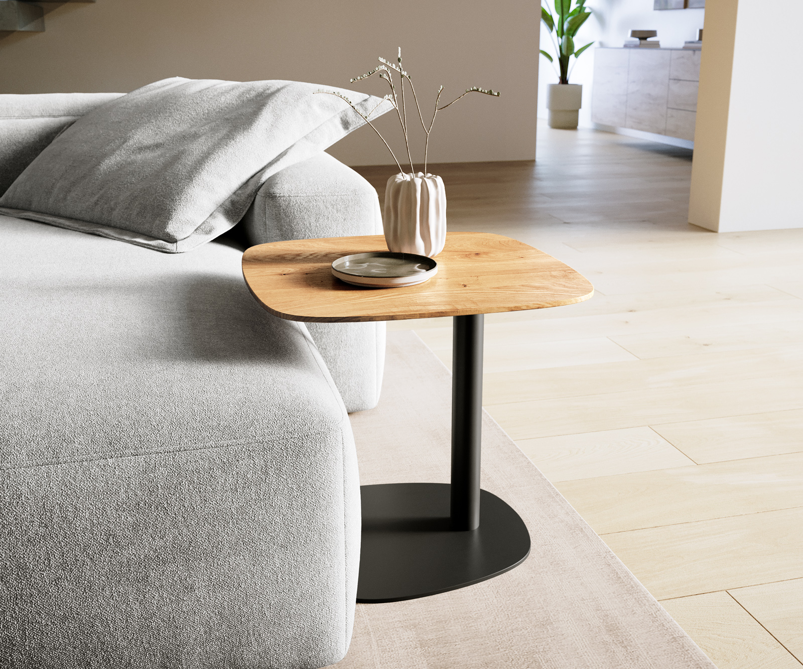 Dohányzóasztal Edge hajóformájú 50x50 cm tölgy természetes svájci él Eleny fém fekete - Image 2