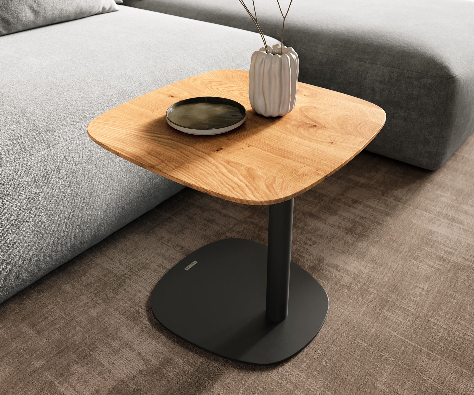 Dohányzóasztal Edge hajóformájú 50x50 cm tölgy természetes svájci él Eleny fém fekete - Image 6