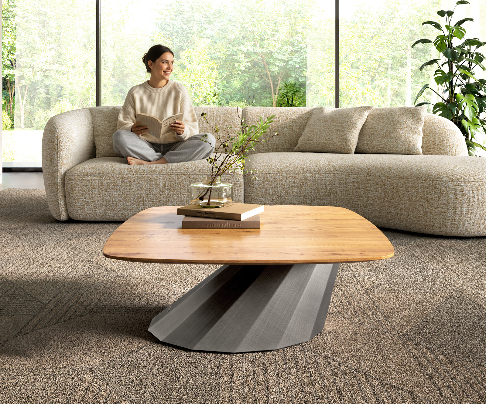 Dohányzóasztal Edge hajóformájú 90x90 cm tölgy természetes svájci él Parabi metál ezüst - Image 2