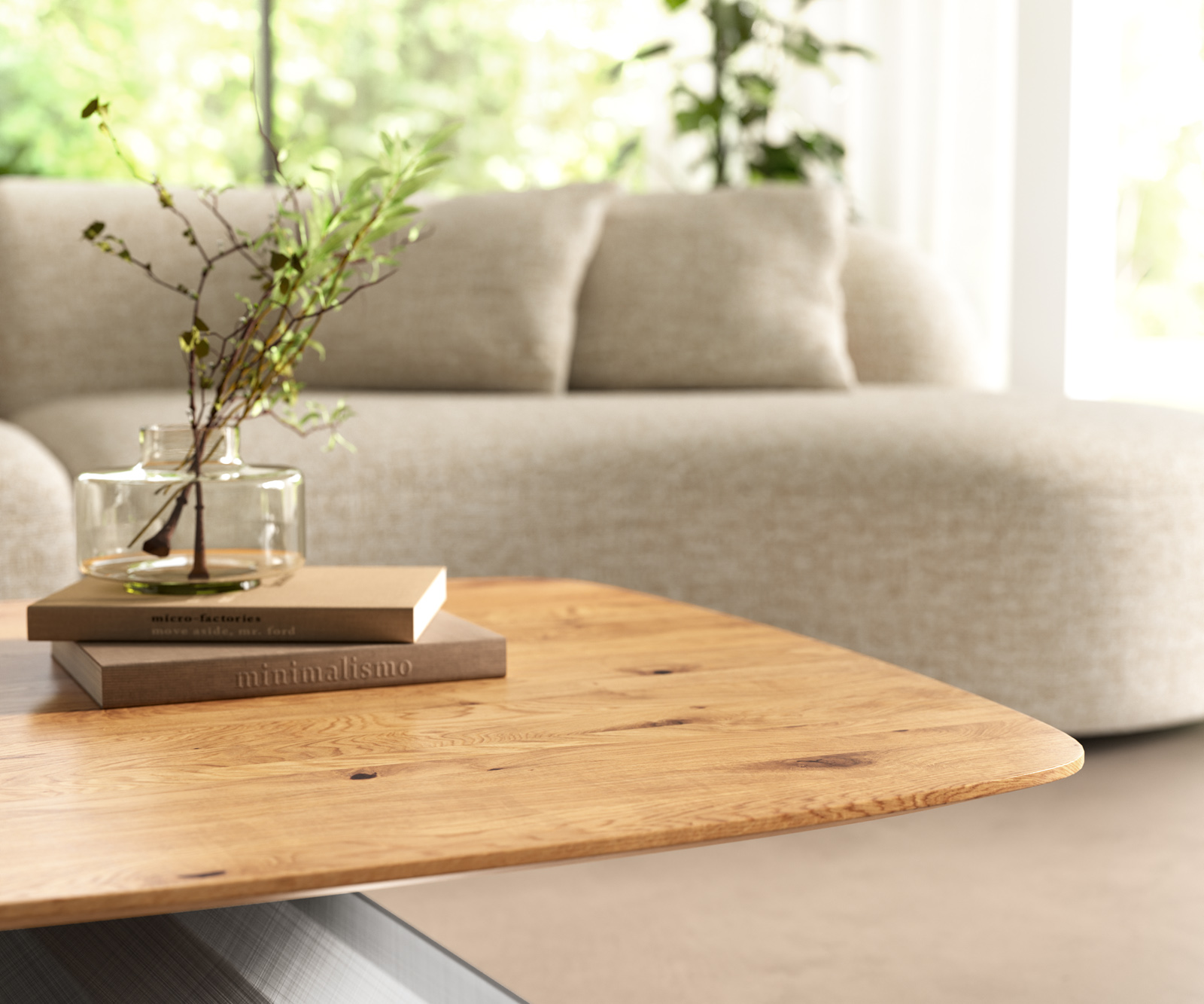 Dohányzóasztal Edge hajóformájú 90x90 cm tölgy természetes svájci él Parabi metál ezüst - Image 5