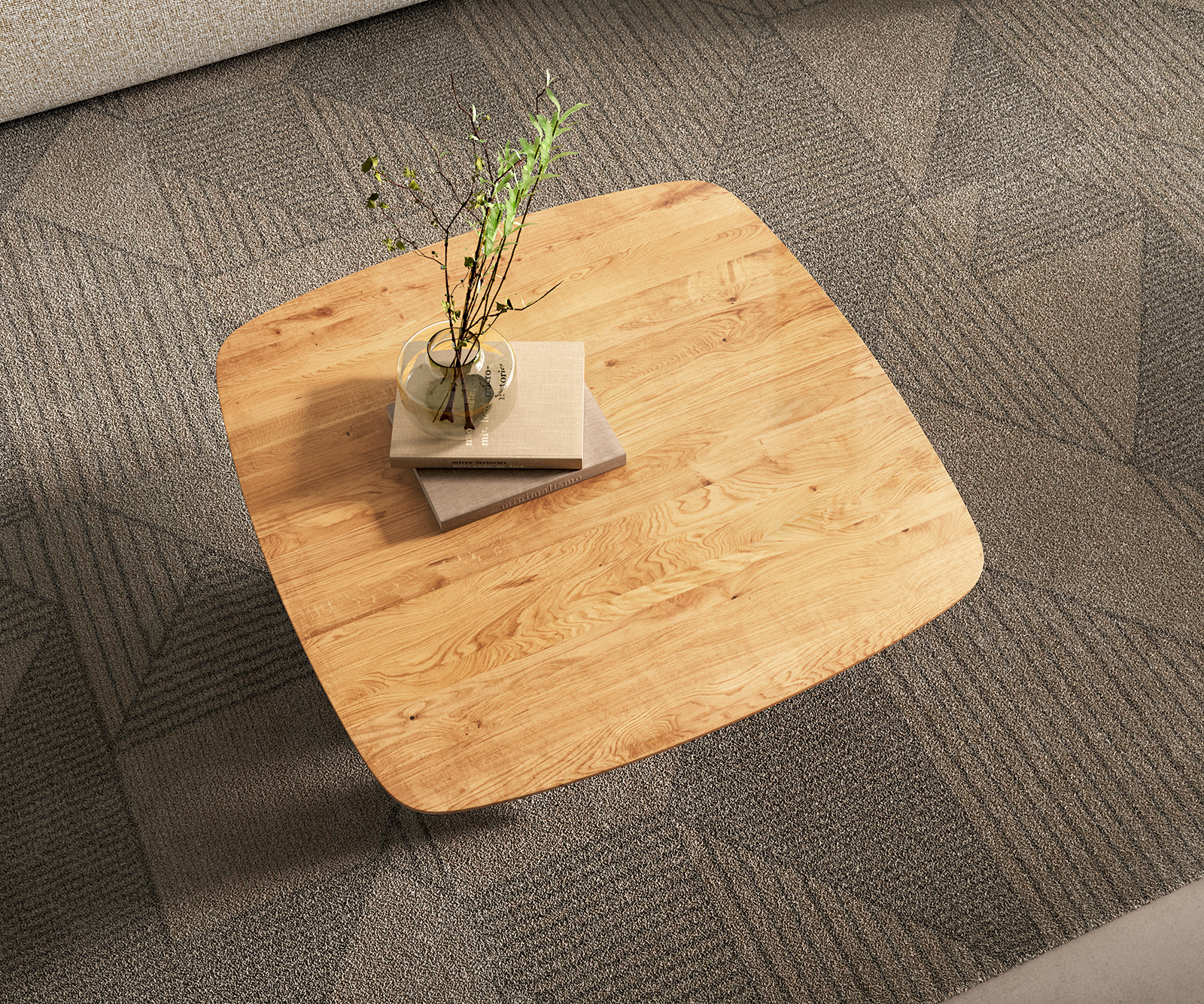 Dohányzóasztal Edge hajóformájú 90x90 cm tölgy természetes svájci él Parabi metál ezüst - Image 4