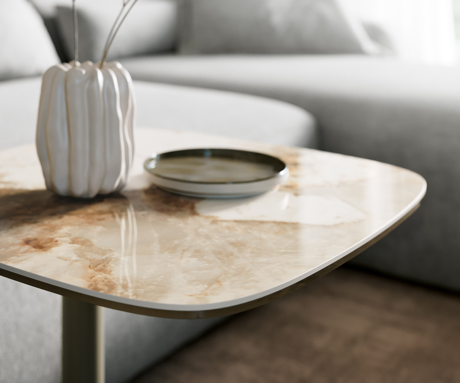 Dohányzóasztal Edge hajóformájú 50x50 cm kerámia Minas melange Eleny fém titán színű effektfinish - Image 6