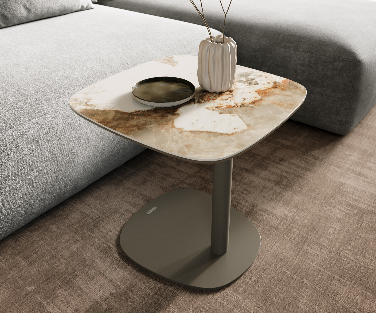 Dohányzóasztal Edge hajóformájú 50x50 cm kerámia Minas melange Eleny fém titán színű effektfinish - Image 7