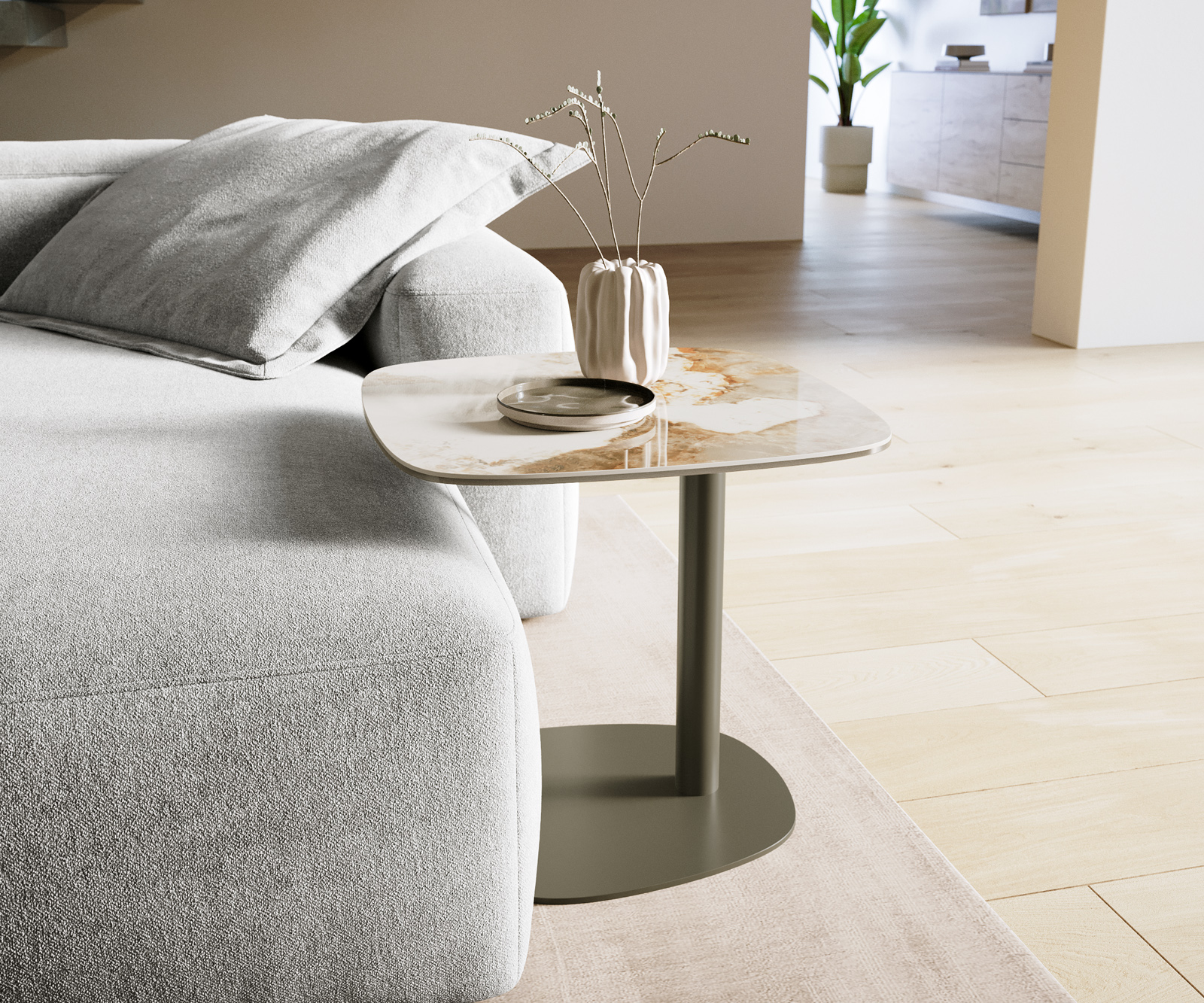 Dohányzóasztal Edge hajóformájú 50x50 cm kerámia Minas melange Eleny fém titán színű effektfinish - Image 2