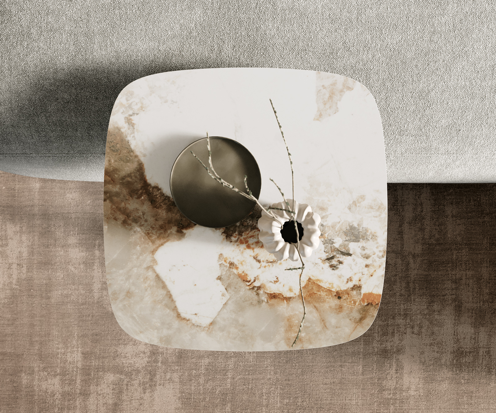 Dohányzóasztal Edge hajóformájú 50x50 cm kerámia Minas melange Eleny fém titán színű effektfinish - Image 4