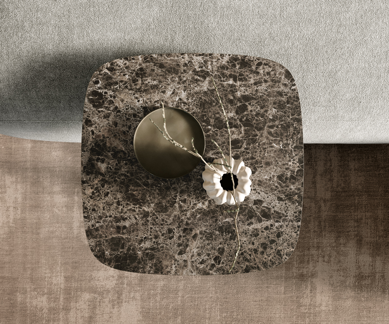 Dohányzóasztal Edge hajóformájú 50x50 cm Laminam® Emperador kerámia extra fényes sötétbarna Eleny fém titán effekt finish - Image 4