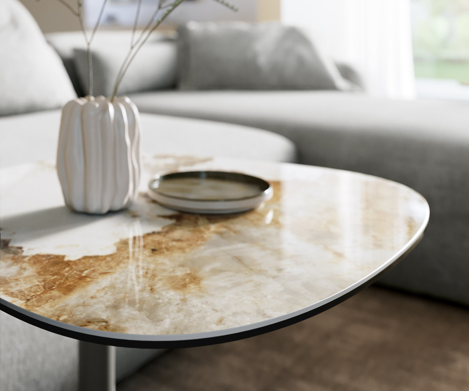 Dohányzóasztal Edge hajóformájú 60x60 cm kerámia Minas melange Eleny fém titán színű effektfinish - Image 6