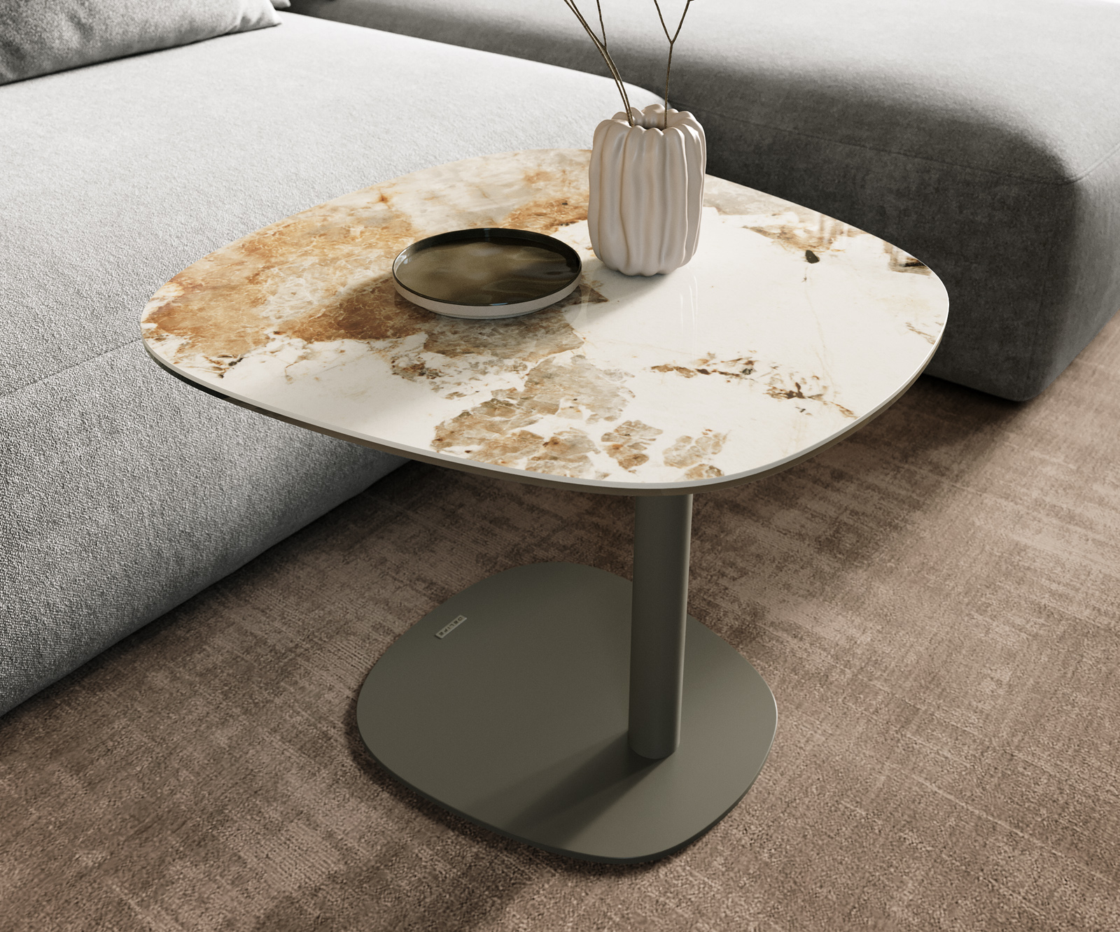 Dohányzóasztal Edge hajóformájú 60x60 cm kerámia Minas melange Eleny fém titán színű effektfinish - Image 7