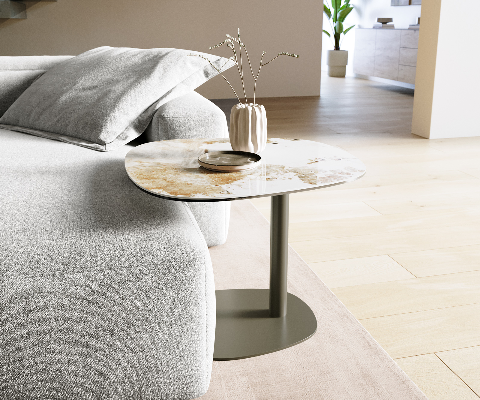 Dohányzóasztal Edge hajóformájú 60x60 cm kerámia Minas melange Eleny fém titán színű effektfinish - Image 2