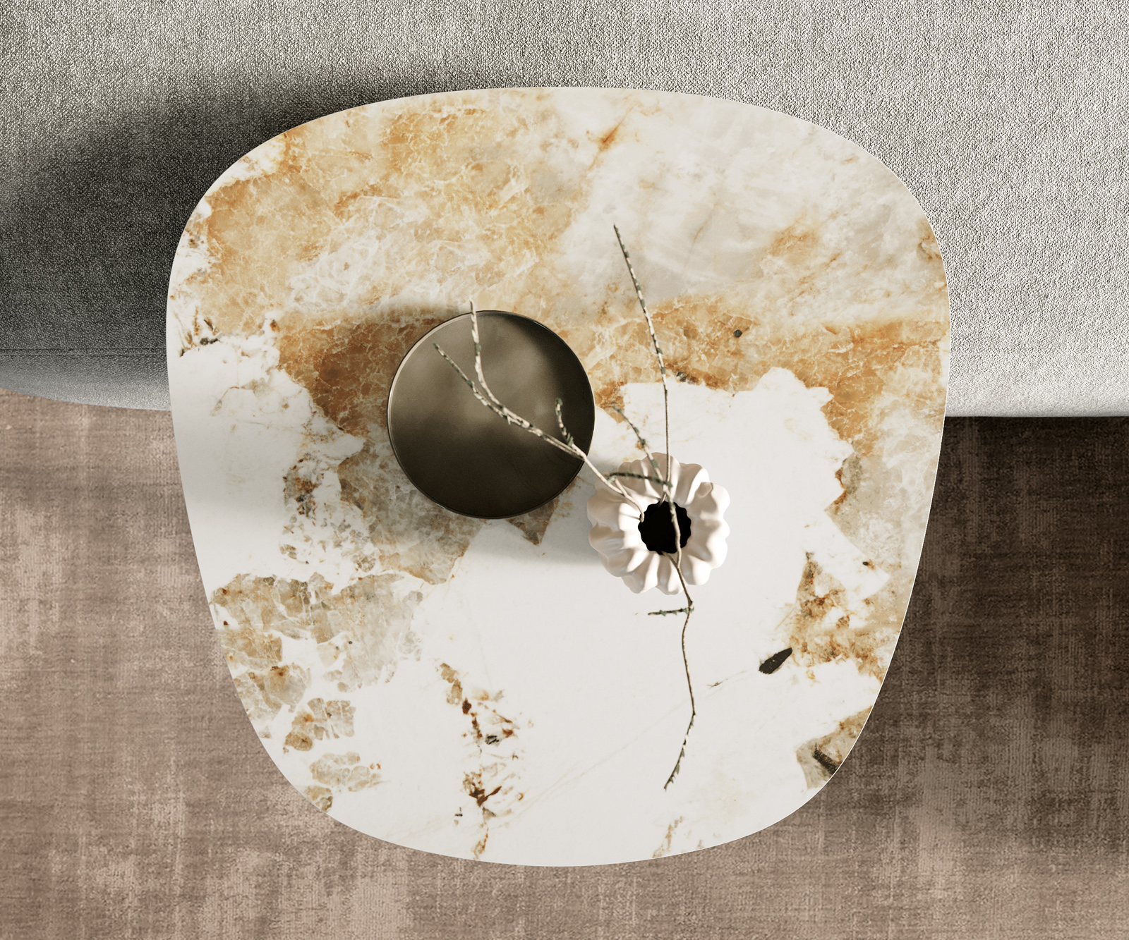 Dohányzóasztal Edge hajóformájú 60x60 cm kerámia Minas melange Eleny fém titán színű effektfinish - Image 4