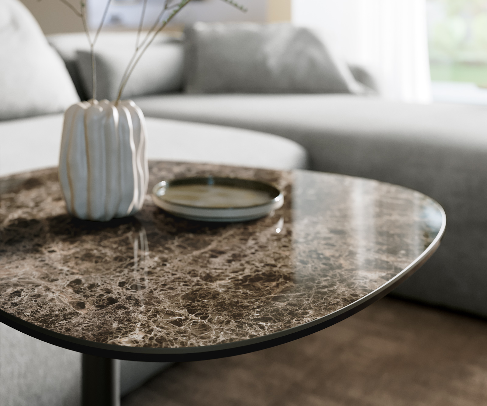 Dohányzóasztal Edge hajóformájú 60x60 cm Laminam® Emperador kerámia extra polírozott sötétbarna Eleny fém fekete - Image 6