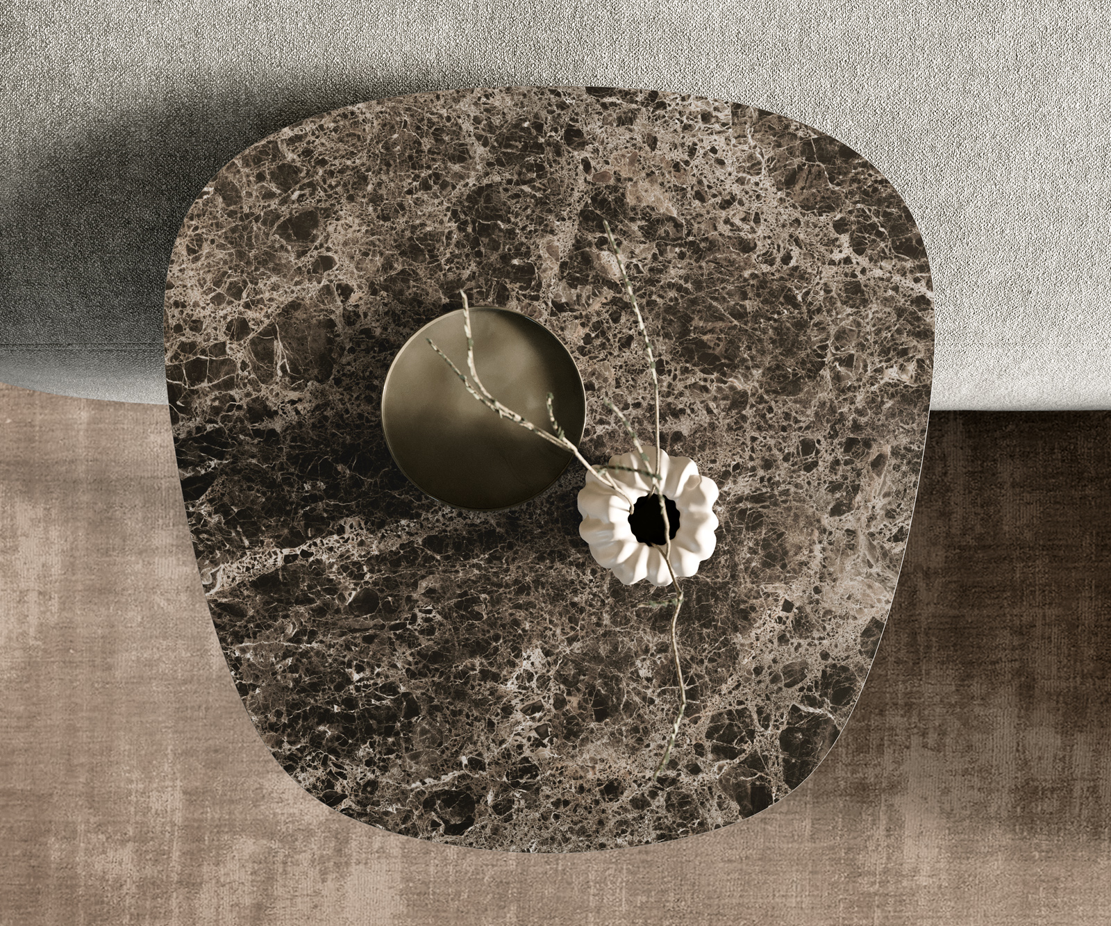 Dohányzóasztal Edge hajóformájú 60x60 cm Laminam® Emperador kerámia extra polírozott sötétbarna Eleny fém fekete - Image 4