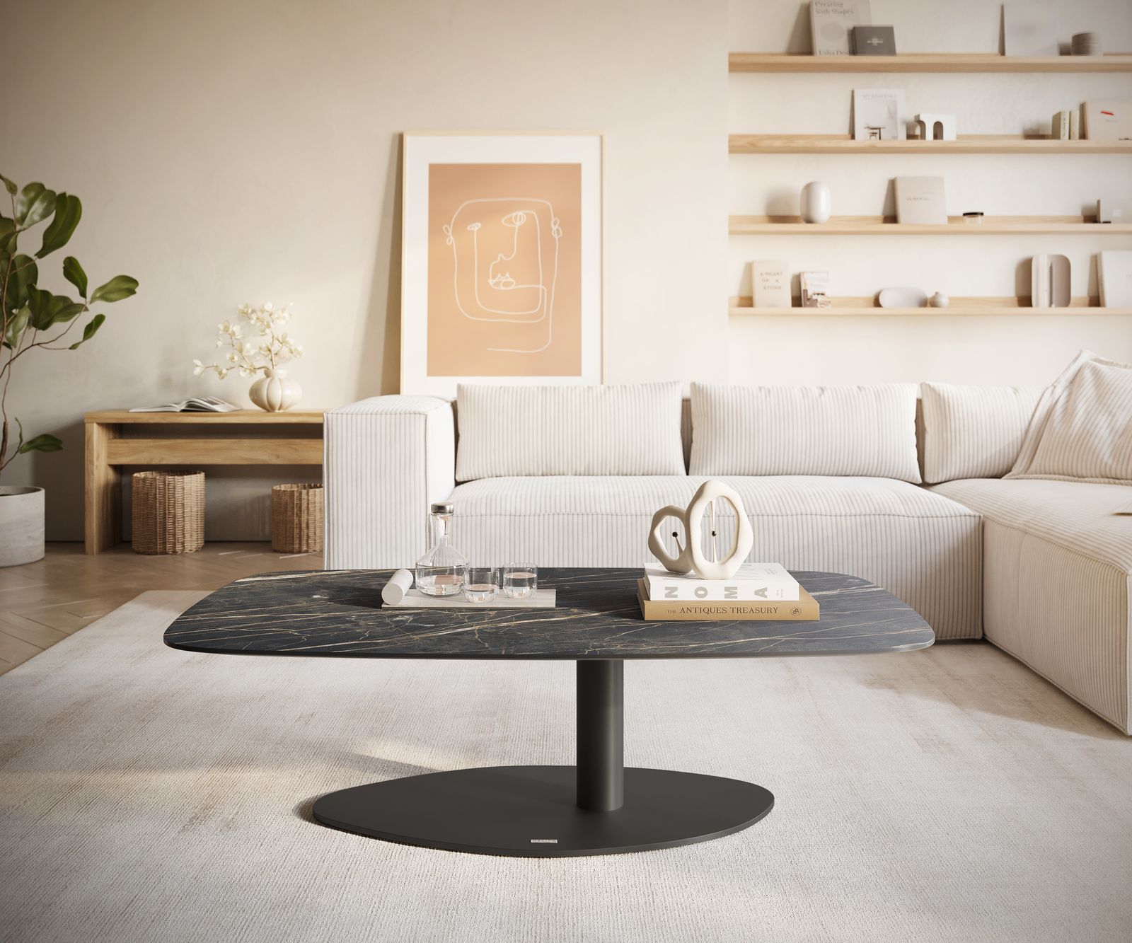 Dohányzóasztal Edge hajóformájú 120x70 cm Laminam® kerámia Noir Desir barna Vibany fém fekete - Image 2