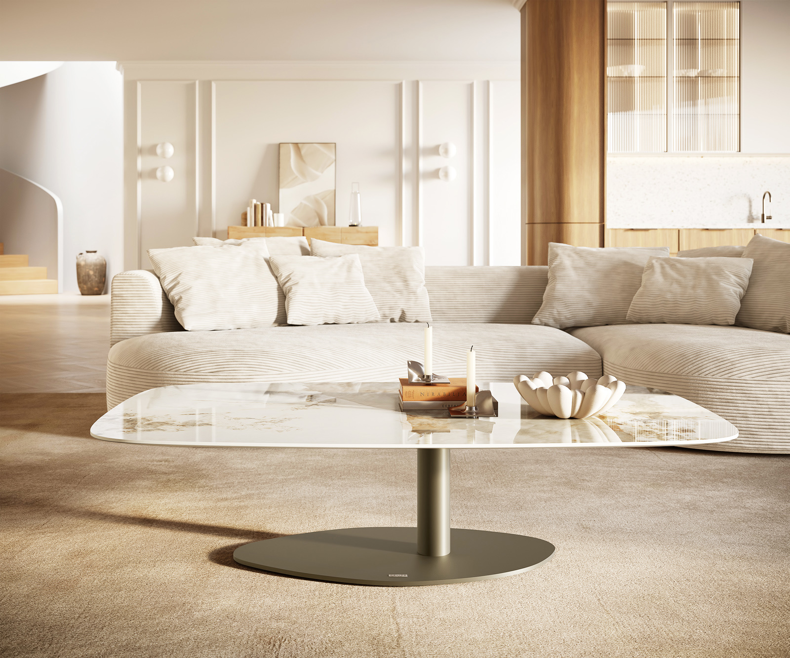 Dohányzóasztal Edge hajóformájú 140x80 cm kerámia Minas Melange Vibany fém titán színű effektfinish - Image 2