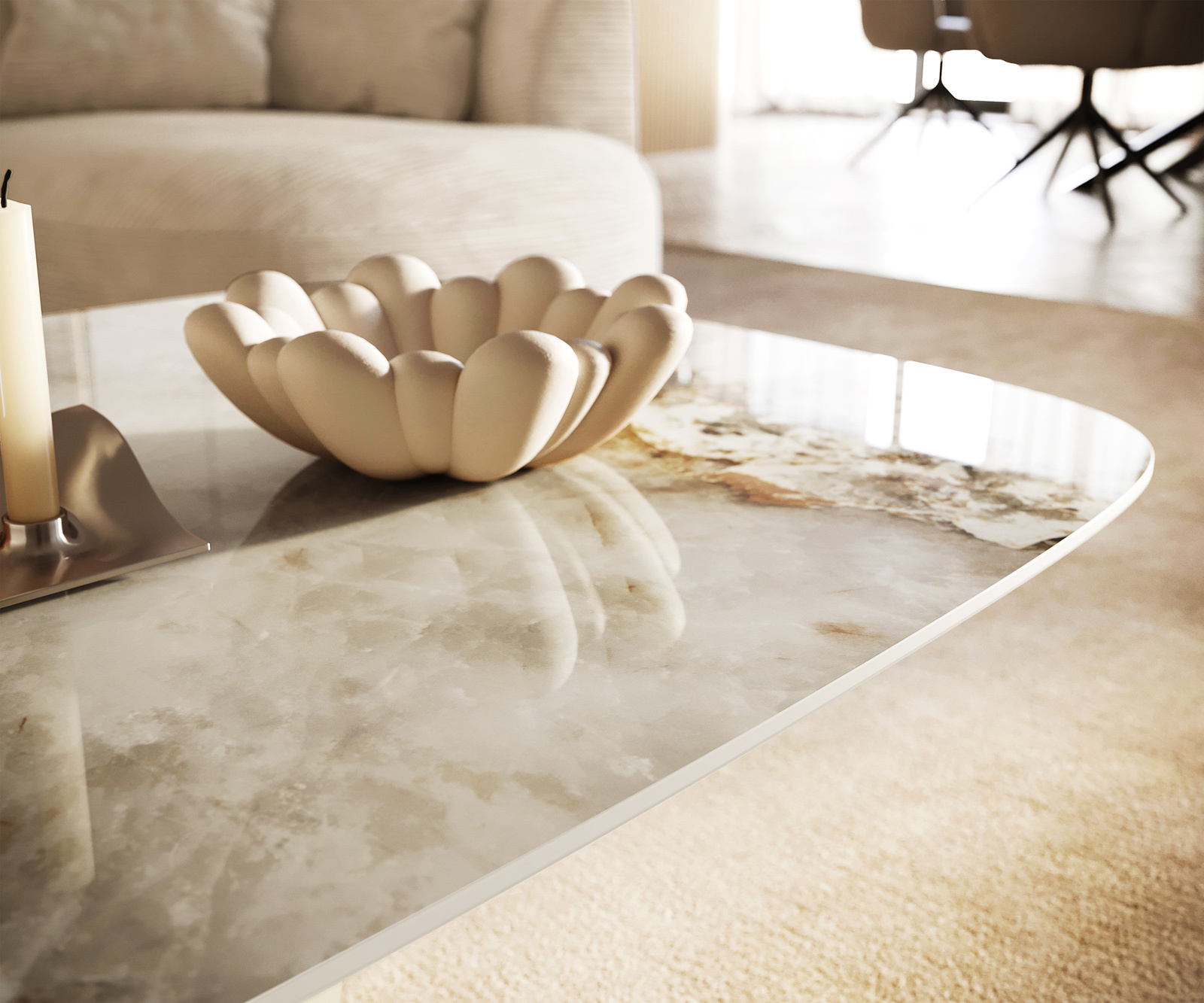 Dohányzóasztal Edge hajóformájú 140x80 cm kerámia Minas Melange Vibany fém titán színű effektfinish - Image 4