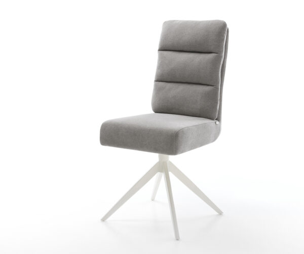 Étkezőszék Pela-Flex strukturált szövet puha szürke kereszt láb széles fehér 360° forgatható billenő zsákrugós matrac