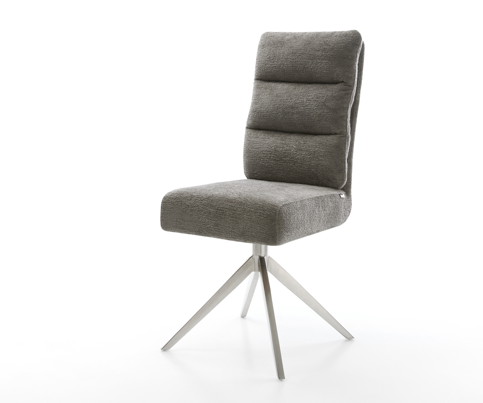 Étkezőszék Pela-Flex bouclé puha sötét bézs kereszt láb széles rozsdamentes acél 360° forgatható billenő zsákrugós matrac