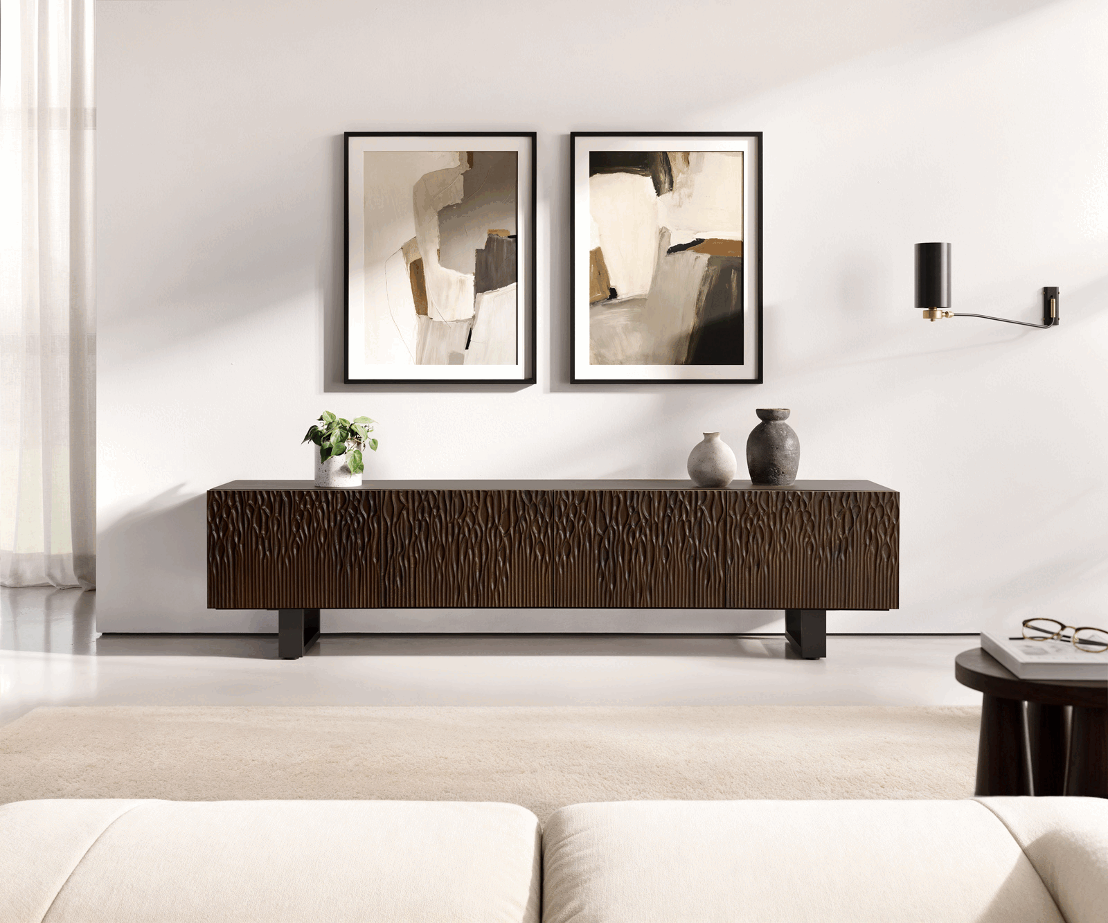 TV szekrény Follia 200 cm mango barna 4 ajtós vékony láb fém fekete - Image 2