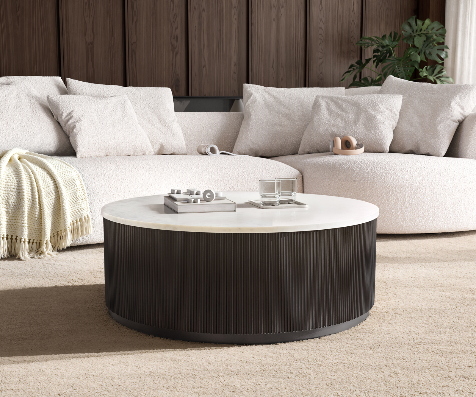 Dohányzóasztal Fiorano 90x90 cm márvány fehér fém fekete vintage - Image 4