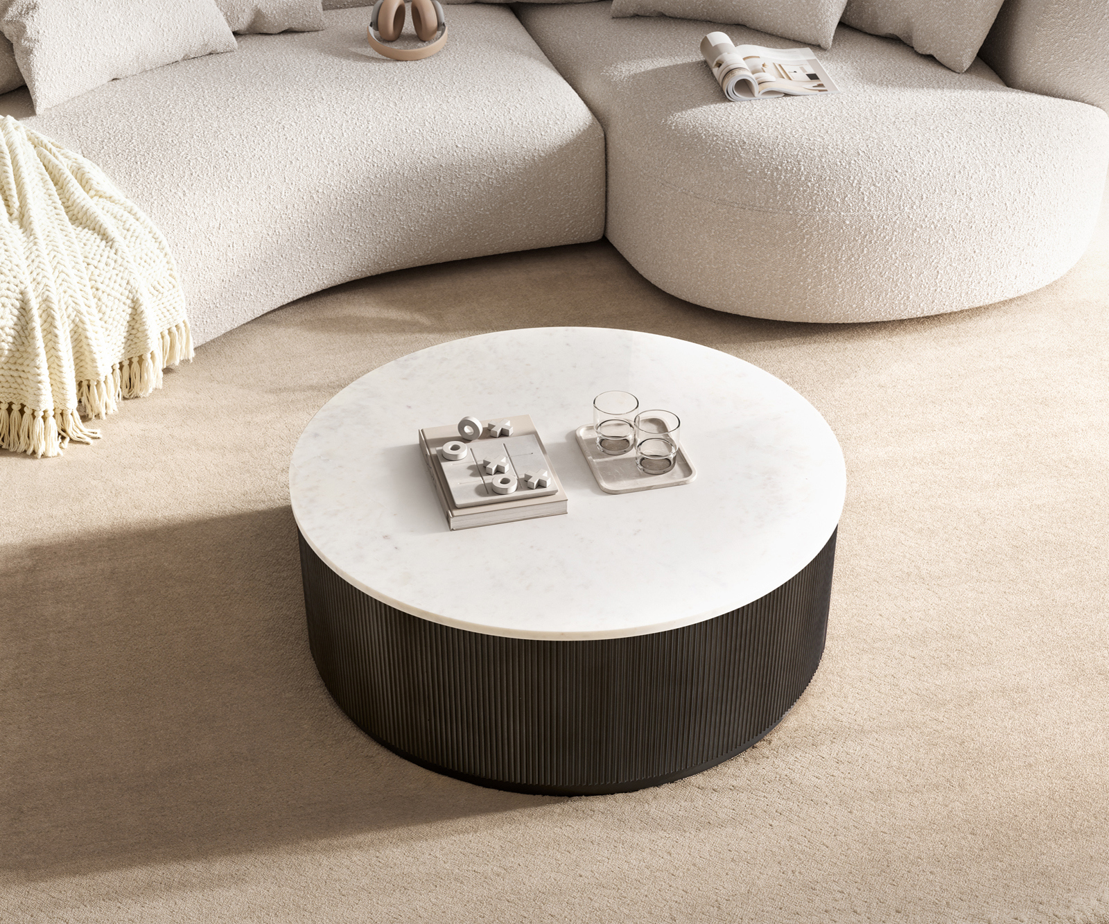 Dohányzóasztal Fiorano 90x90 cm márvány fehér fém fekete vintage - Image 2