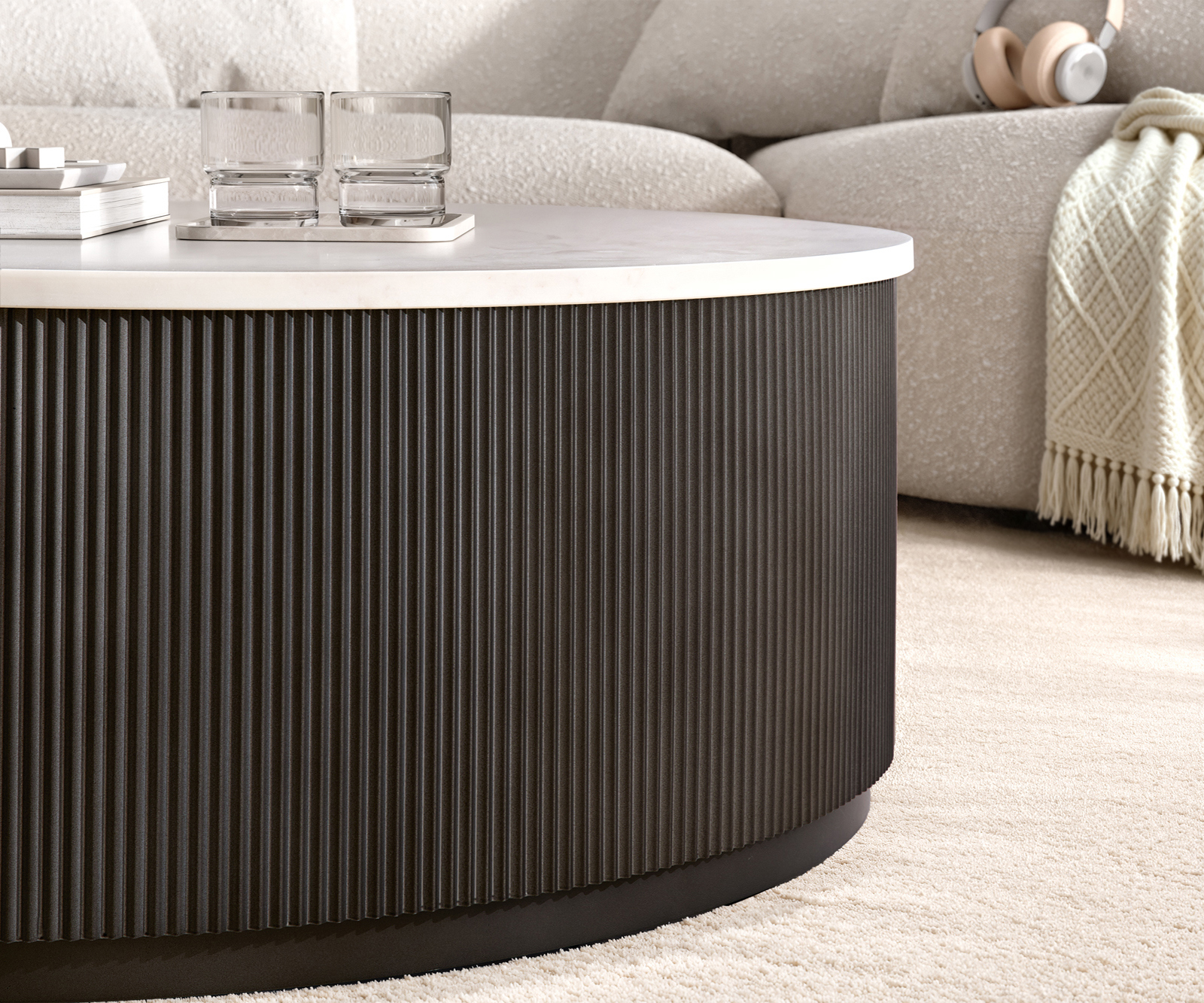 Dohányzóasztal Fiorano 90x90 cm márvány fehér fém fekete vintage - Image 3