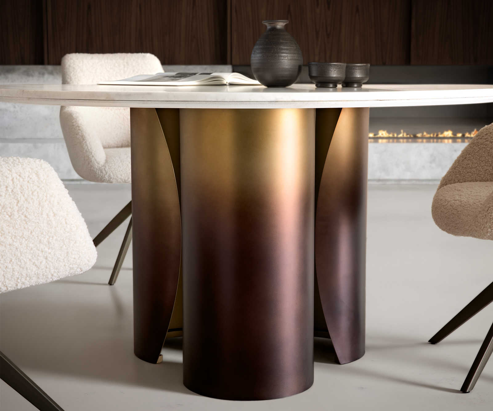 Étkezőasztal Adenza kerek 140x140 cm márvány fehér fém arany Fusion Finish - Image 4