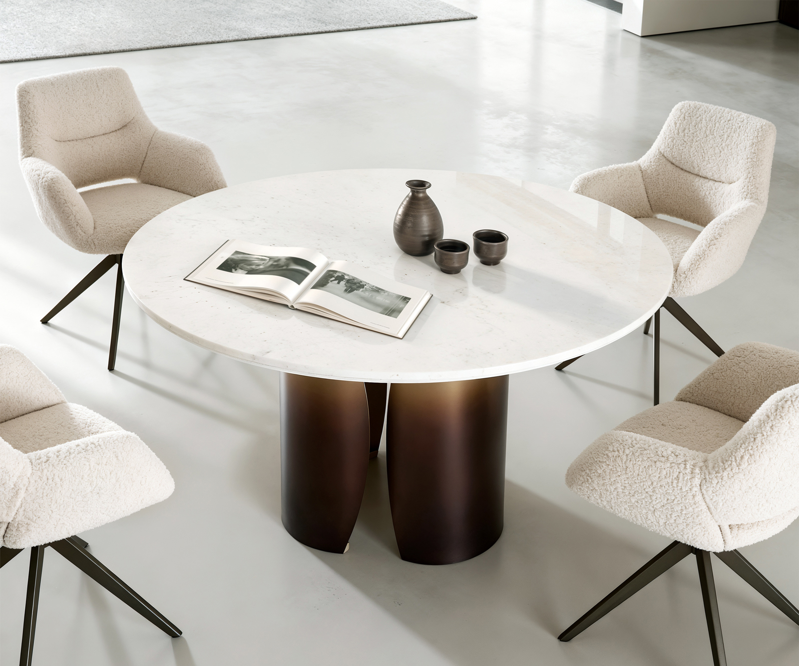 Étkezőasztal Adenza kerek 140x140 cm márvány fehér fém arany Fusion Finish - Image 5