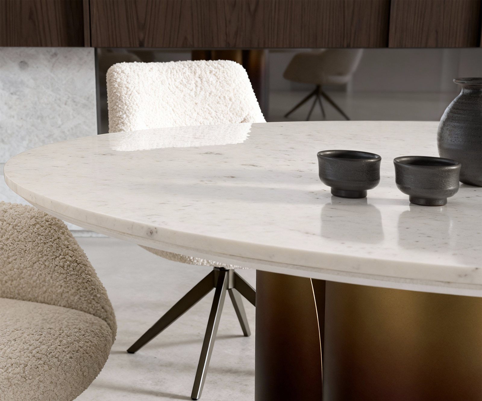 Étkezőasztal Adenza kerek 140x140 cm márvány fehér fém arany Fusion Finish - Image 6