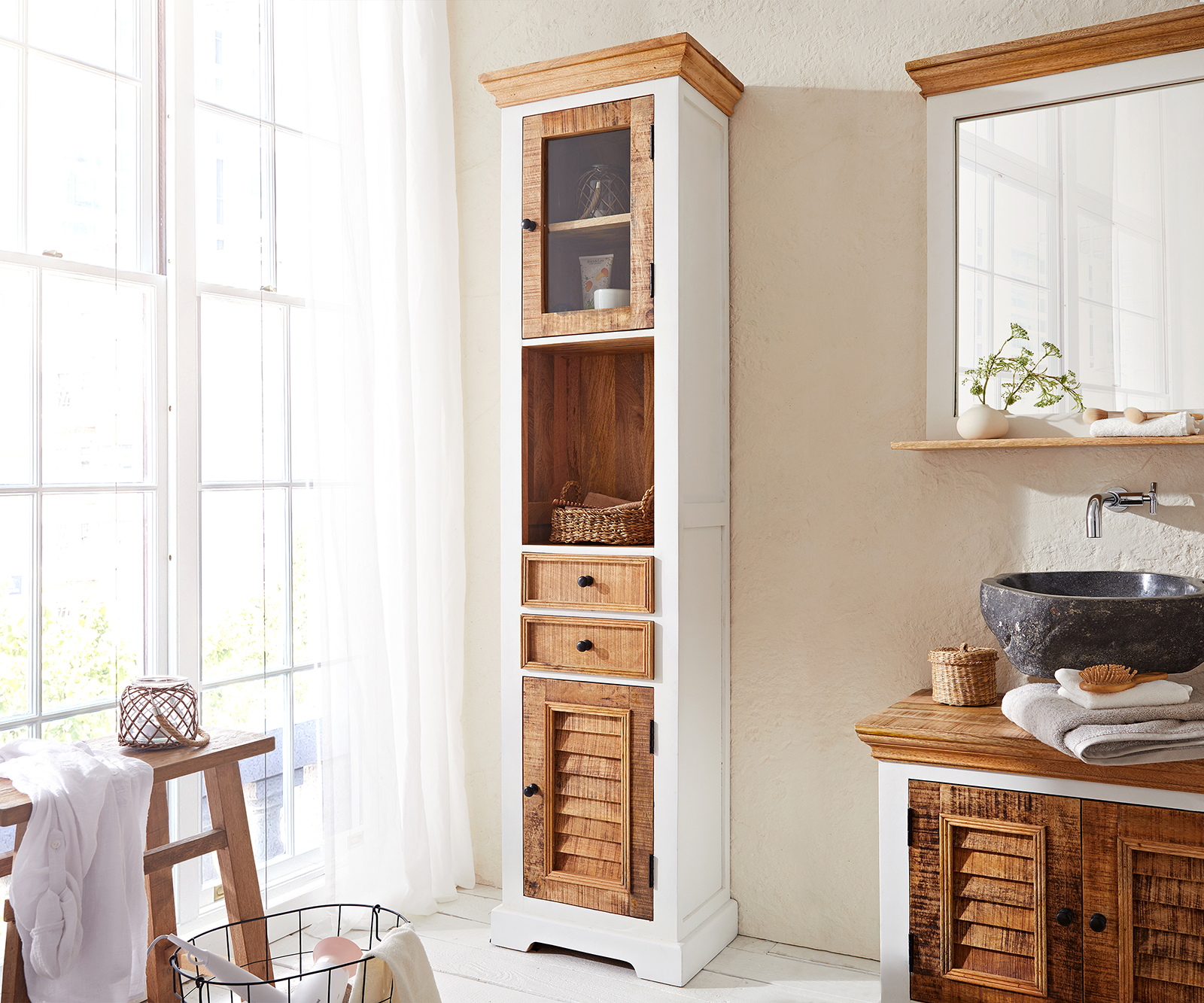 Szekrény Casa 45x190 cm mango fehér természetes