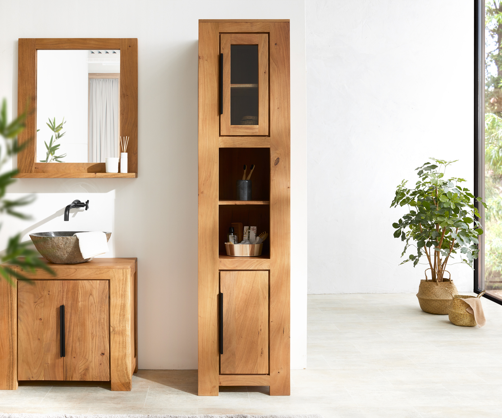 Szekrény Solidu 45x185 cm akác természetes - Image 2