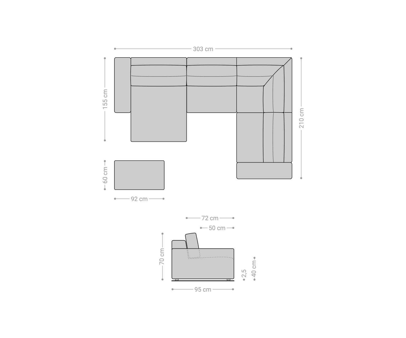 "U alakú kanapé Lanzo 300x210 cm kordbársony bézs rekamié változtatható puffal" - Image 6