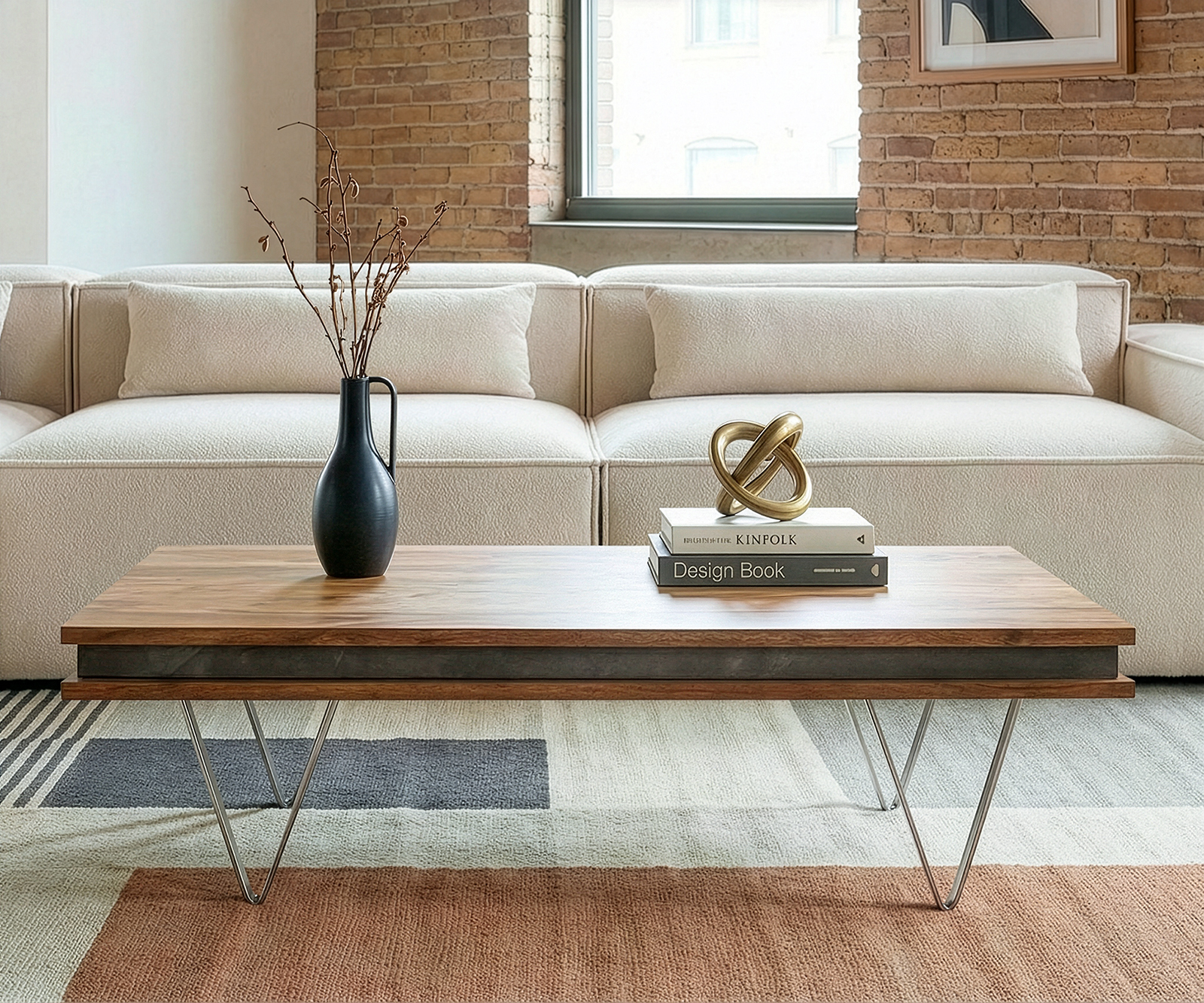 Design dohányzóasztal Stonegrace 117x60x25 cm akác természetes pala - Image 2