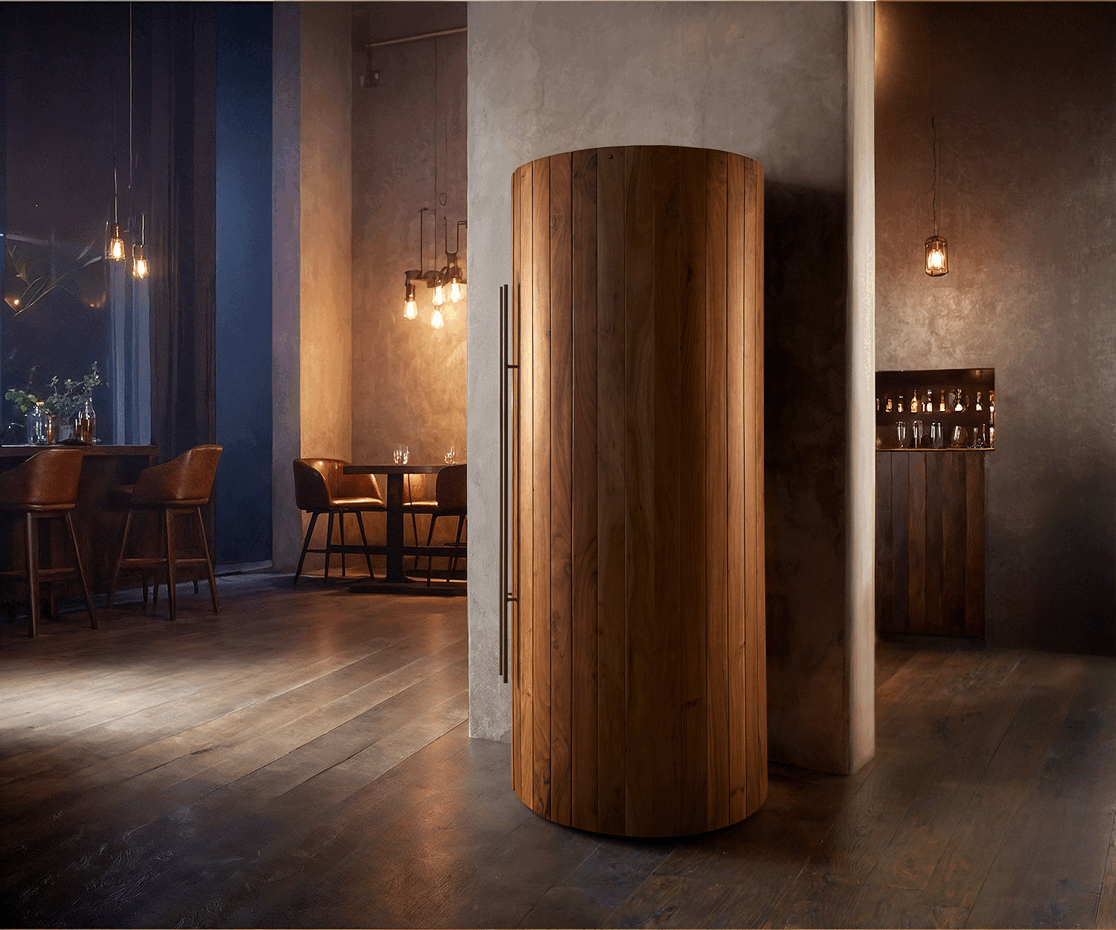 Bárszekrény Tulsa 80x190 cm akác természetes LED világítás borospince - Image 4