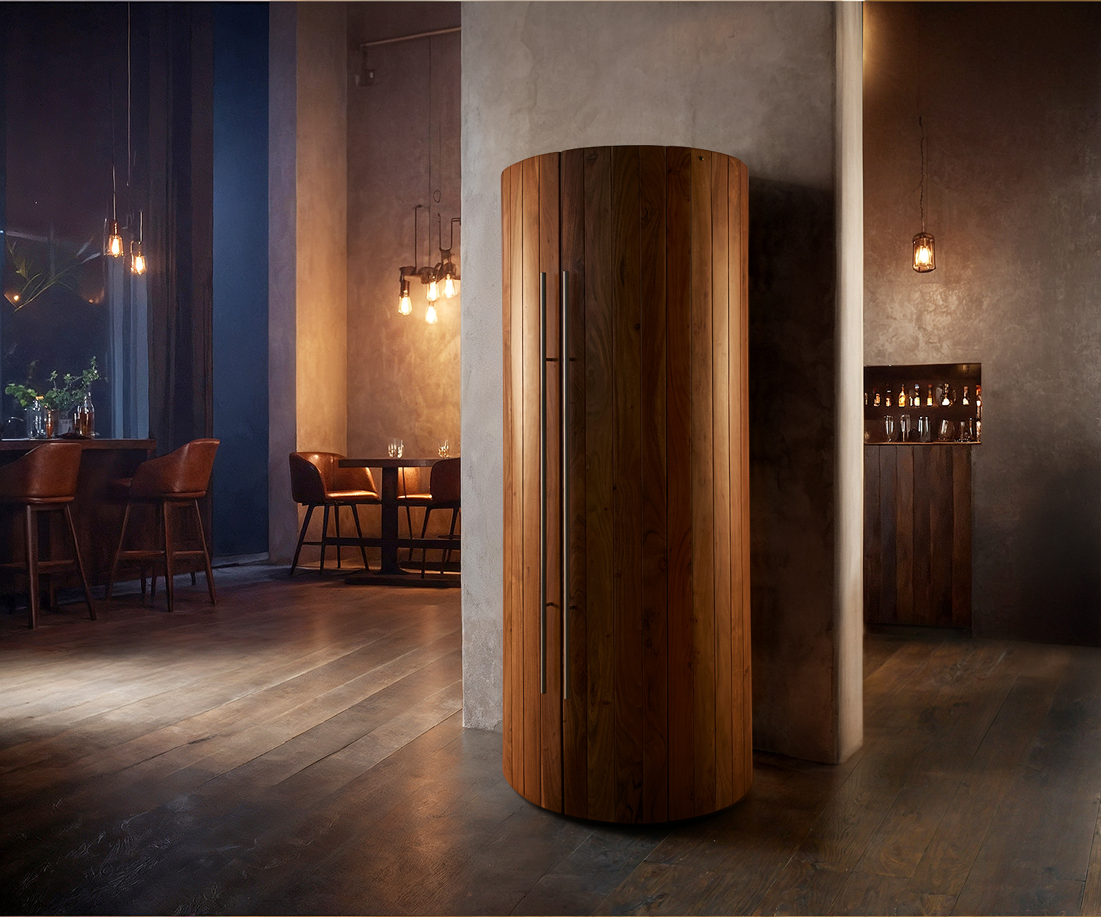 Bárszekrény Tulsa 80x190 cm akác természetes LED világítás borospince - Image 2