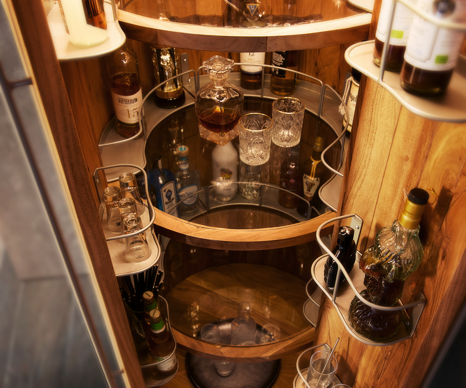 Bárszekrény Tulsa 80x190 cm akác természetes LED világítás borospince - Image 5