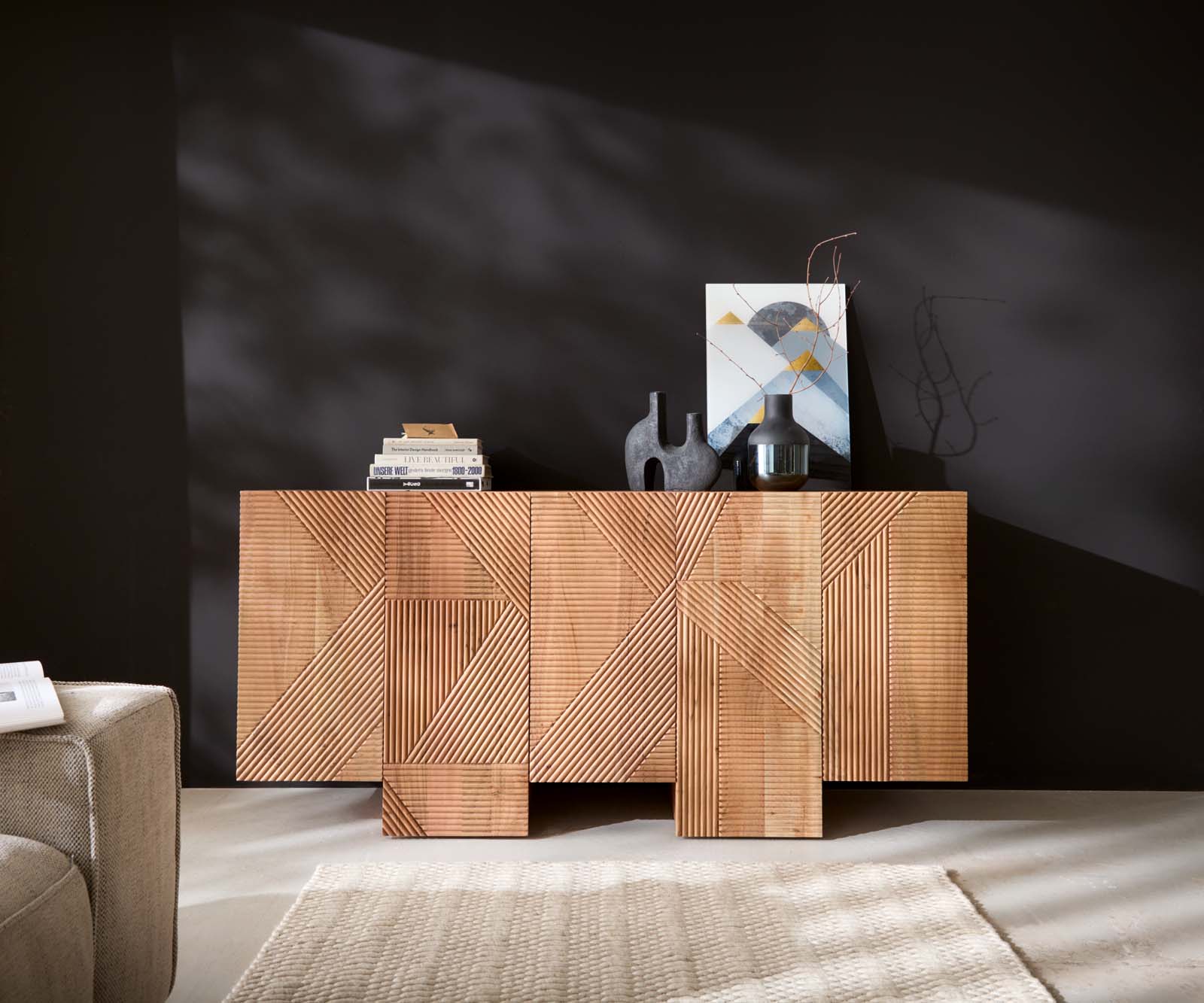 Komód Naxxar 180 cm akác természetes 5 ajtós - Image 2