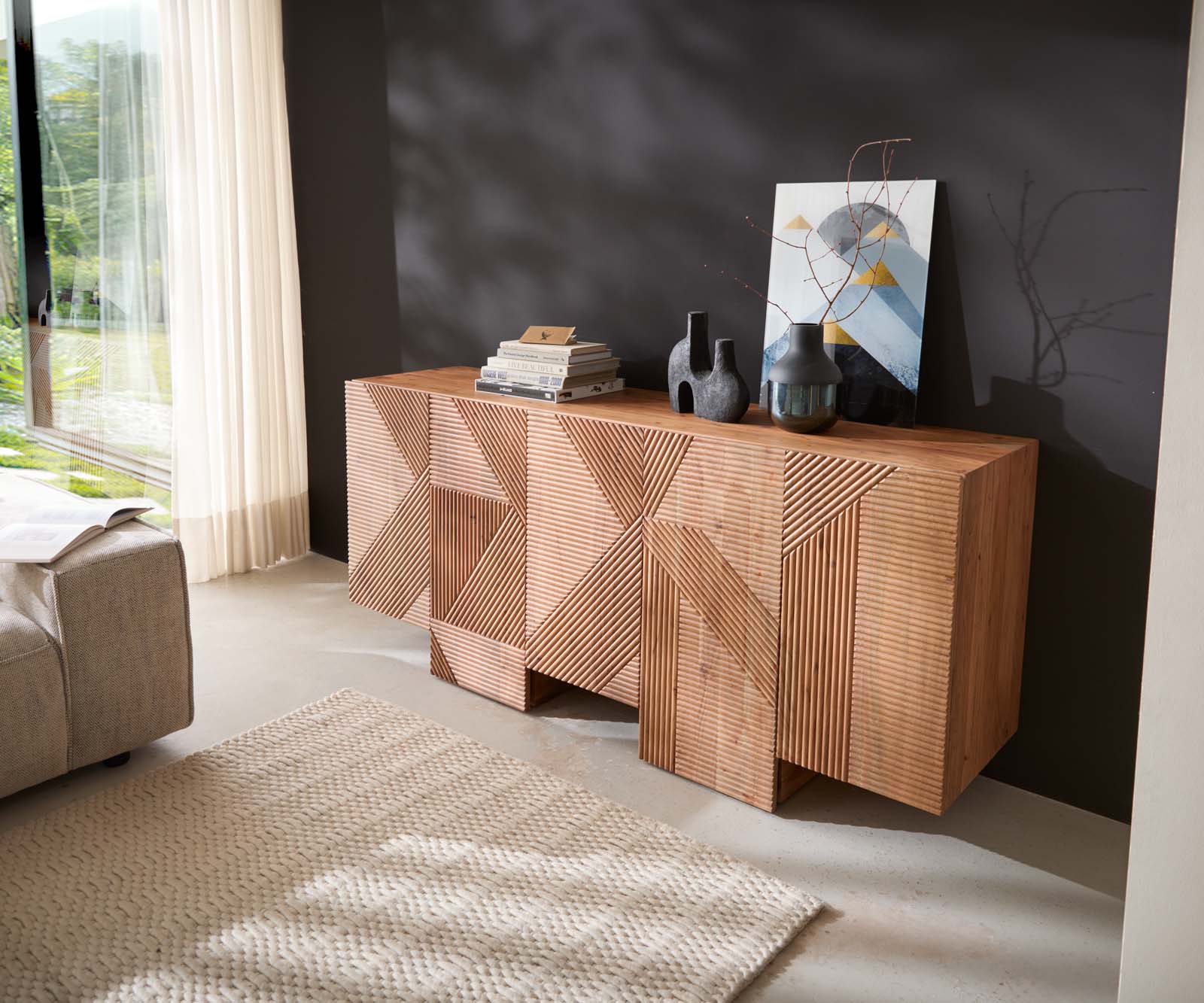 Komód Naxxar 180 cm akác természetes 5 ajtós - Image 4