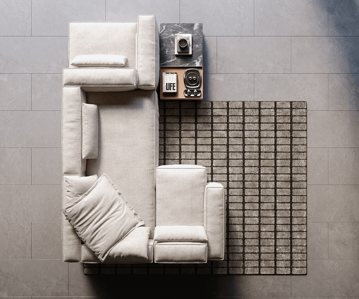 "U alakú kanapé Freestyle 360x290 cm szövött szövet puha bézs szegélyvarrás" - Image 6