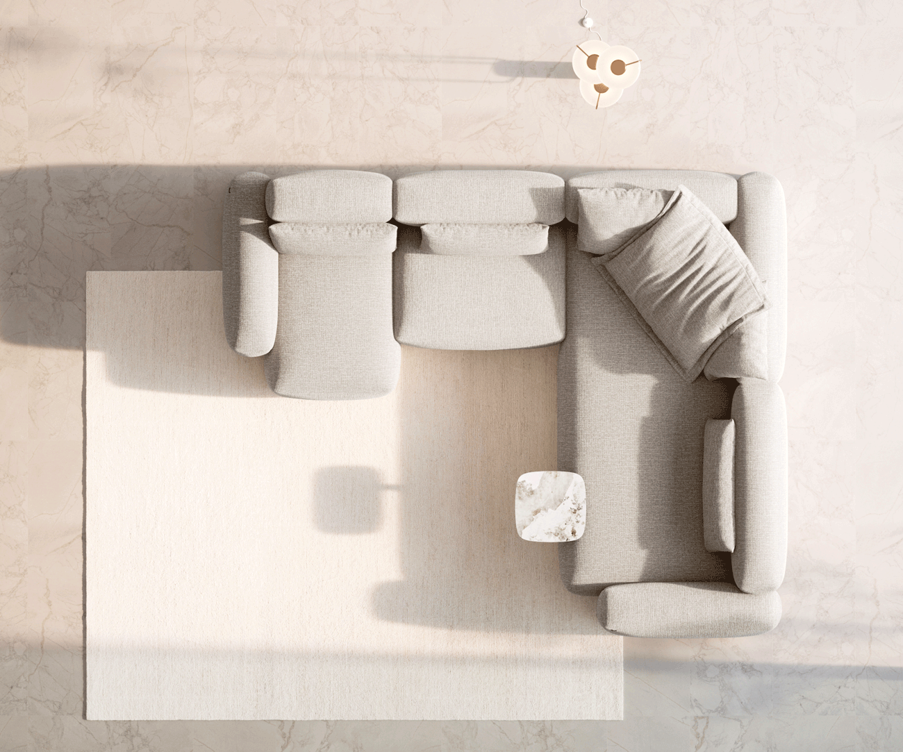 "U" alakú kanapé Freestyle 360x290 cm szövött szövet puha bézs varrással - Image 6