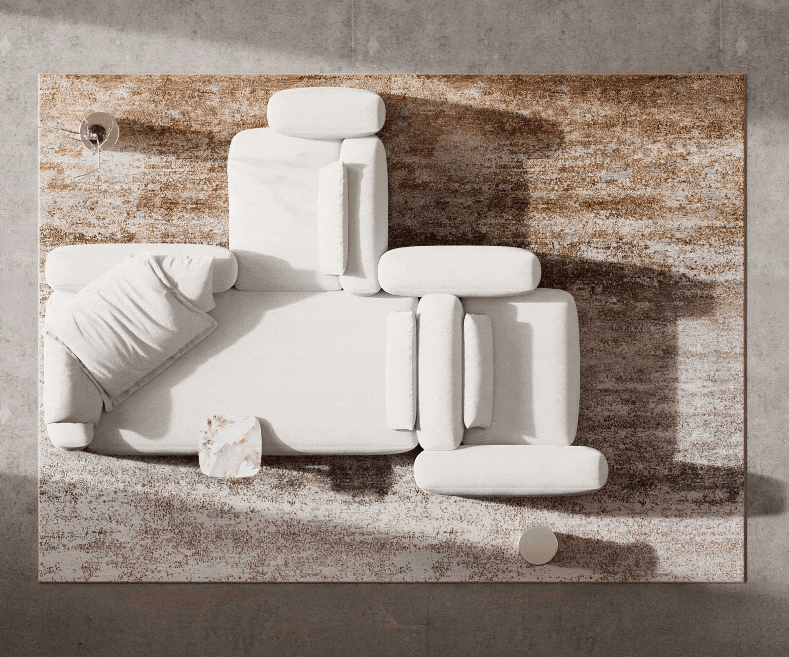 "U" alakú kanapé Freestyle 360x290 cm bouclé puha bézs varrással - Image 6