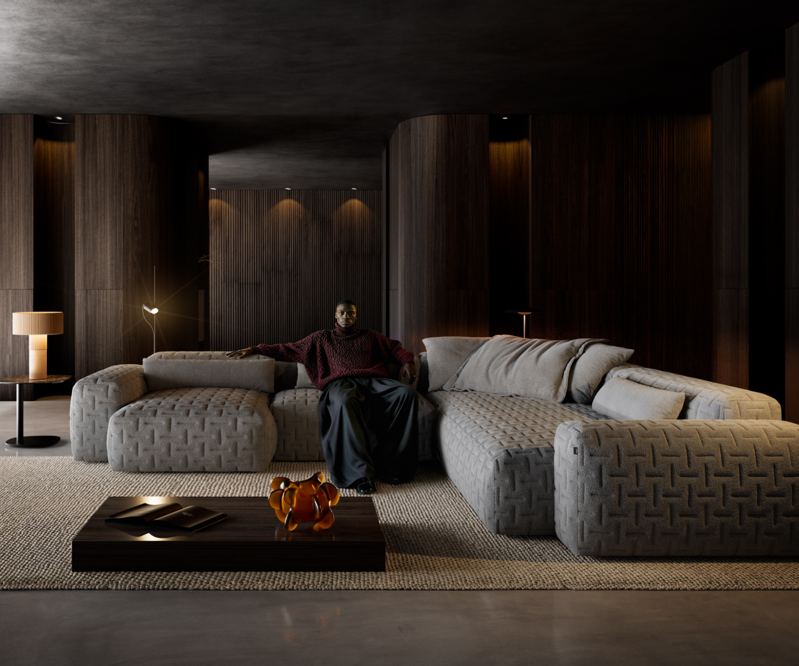 "U alakú kanapé Freestyle 360x290 cm strukturált szövet puha steppelt"