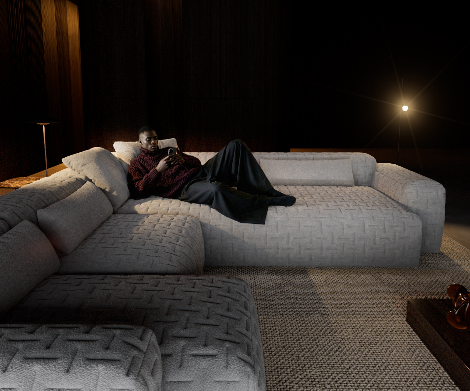 "U alakú kanapé Freestyle 360x290 cm strukturált szövet puha steppelt" - Image 4