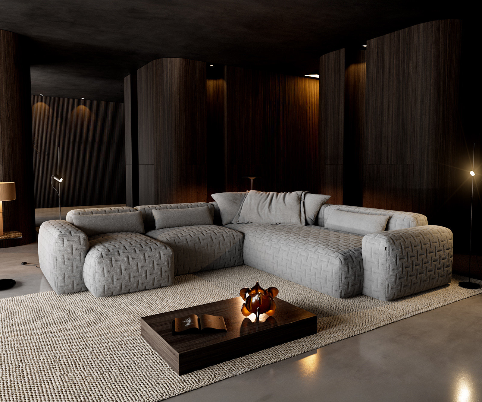 "U alakú kanapé Freestyle 360x290 cm strukturált szövet puha steppelt" - Image 2